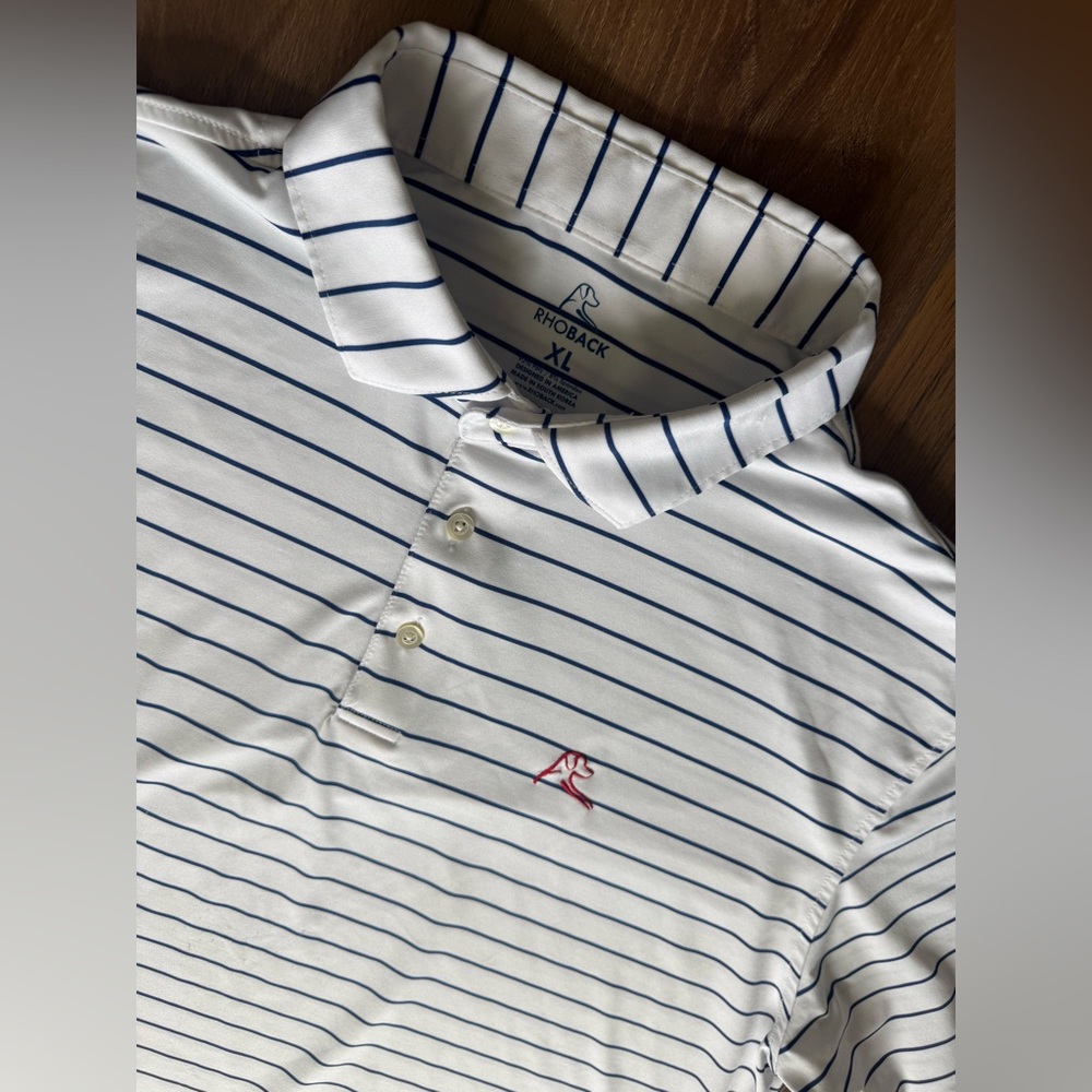 Rhoback "The Captain" Striped Performance Polo Men's Size XL Red White Blue - Picture 2 of 9